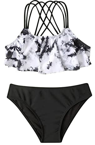 Bikini Mädchen 164 Badeanzug Kinder Bikini Set Bustier Bikinislip Zweiteiliger Bademode mit Verstellbaren Träger Hawaiian Rüschen Teenager Mädchen Badebekleidung Strand Schwimmanzug 8-14 Jahre