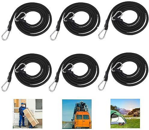 Spanngummi mit Karabine, 6 Stück Spanngummi mit Karabiner, Expander mit Karabinerhaken Gummispanner mit Haken für Gepäck Fahrrad Camping Sonnensegel 1 m Schwarz