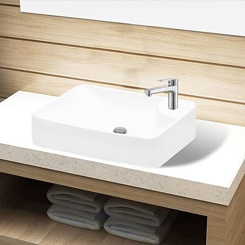 Sufrk Lavandino Bagno in Ceramica Bianca con Foro per Rubinetto,Ceramica,Finitura Bianco Lucido - Lavandino Design Moderno Bacinella Lavamani Lavello Sanitari Bagno