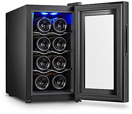 SmPinnaA Kleiner Haushalts-Weinkühlschrank, Kleiner Thermostatischer Elektronischer Weinschrank Mit Glastür, Kapazität Für 8 Flaschen, Einstellbare Temperatur, Led, Touchscreen, Niedrig Nein