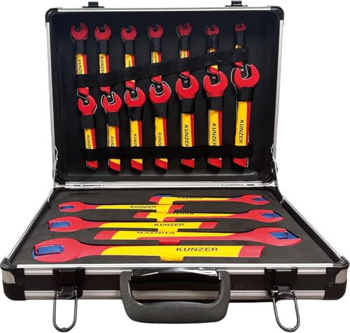 Kunzer 7VDE20 VDE-Werkzeugsatz 20-teilig - Isolierter Maulschlüsselsatz bis 1000 V - Im praktischen Aluminium-Koffer