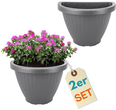 GarPet 2er Set Blumentopf Wand Blumentopf Wandmontage Wandblumentopf Wandvasen für Pflanzen Pflanzen Wandhalterung Wandtopf Außenbereich 30 cm Grau