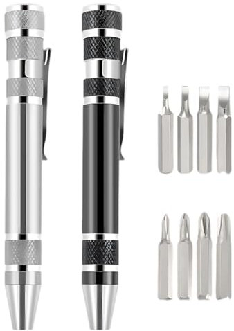 EIHI 2 pcs Mini Destornilladores Multifuncionales, 8 en 1 Bolsillo de Precisión y Bolsillo Ranurado Gadgets Duraderos Kit de Herramientas de Reparación con Mango de Aluminio Multiusos