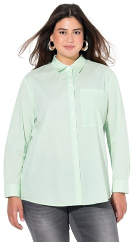 Ulla Popken Blusa, Rayas, Forma en A, Cuello Camisero, Manga Larga Verde Menta 42+ 834523420-42+