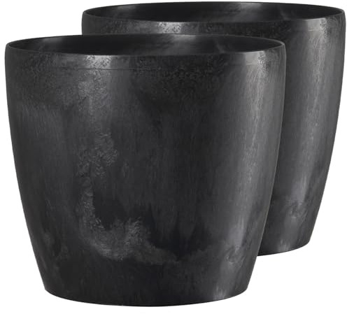 Tymar Blumentopf, 2er-Pack, Pflanzentopf aus Kunststoff, Moderne, Runde Form (Schwarz Beton, ø 12 cm)