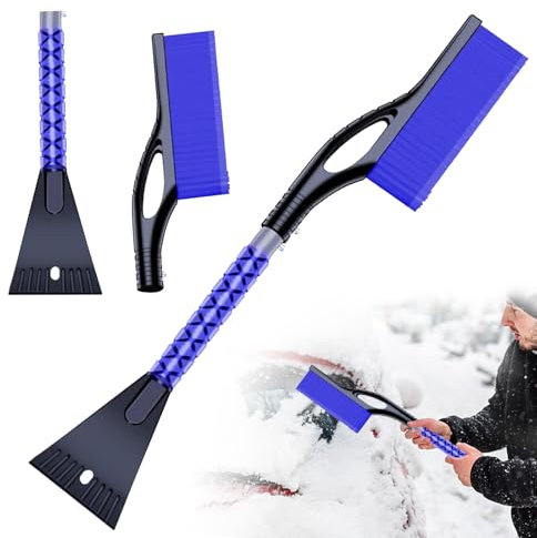 MaibaoteMbt Raschietti per Ghiaccio Parabrezza, 2 in 1 Raschietto Ghiaccio per Auto, Spazzola Neve Telescopica per Parabrezza, Spazzola Neve Staccabile, Adatta per Auto, Parabrezza, Finestre (Blu)