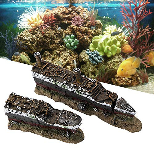 Yolispa Aquarium Titanic Shipwreck Dekorationen Aquarium Bootsschiff Verloren Wrecked Schiff Dekoration Simulation Aquarium Wrack Ornament für Aquarienfische, Garnelen