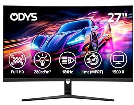 ODYS XP27-F-180-27 Zoll (69 cm) Curved Office & Gaming Monitor (Full-HD, 1.920x1.080 Pixel, 180 Hz, 1ms Reaktionszeit (MPRT), FreeSync, HDMI, Display Port, Kopfhöreranschluss)