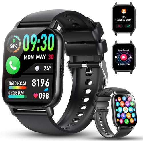 Montre Connectée Homme Femme, 1.85 HD Écran Tactile Smartwatch Avec Appels Bluetooth , 112+ Sportifs Modes Montre, Montre Sport de Surveiller Cardio, Podometre et Sommeil pour Android iOS Noir
