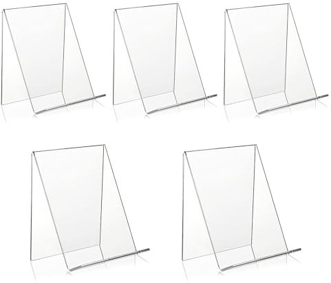 5 Stück Durchsichtige Acryl Buchständer 13 x 11,5 x 10cm Buchstütze Prospektständer Schräg Klarer Buchhalter Tisch Buchaufsteller für Büchern Fotos Bilderalben Bilderbücher