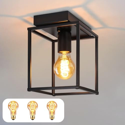 Homefire Deckenleuchte Deckenlampe Retro mit 3 E27 Leuchtmitteln Schwarz | industrial Küchenlampe für Schlafzimmer Wohnzimmer Vintage Lampe aus Metall Deckenbeleuchtung für Flur Küche Esszimmer