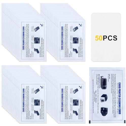 JANZU Tarjetas de Limpieza de Lector de Tarjetas CR80, Limpiador de Lector de Tarjetas de Doble Cara de 50 Piezas, Tarjetas de Limpieza de Terminal Deslizante POS
