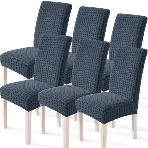 YSTELLAA Stretch Stuhlhussen 6er Set, Stuhlbezug Elastisch Abnehmbarer Waschbarer, Universal Hussen Für Stühle, Stuhlbezüge Chair Cover Für Hotel Bankett Küche Restaurant Party, Dunkelgrau