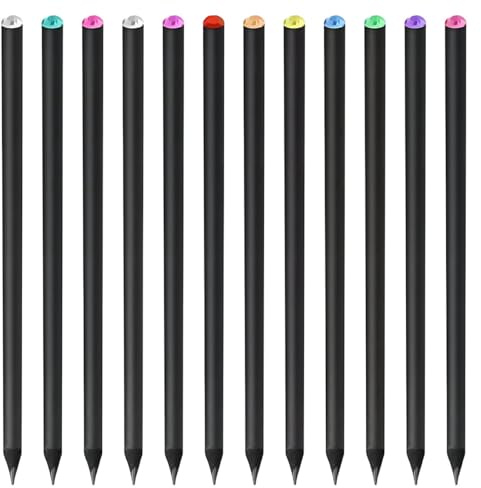 DmsGJyp Set di matite senza legno, 12 pezzi, in grafite e carbone, per disegnare, scrivere, ombreggiare, colore nero, set da 12 (nero, M)