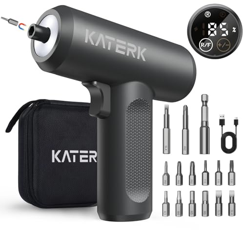 Electric Screwdriver Set - 4V Cordless Screwdriver 2500mAh - 5 Torque Settings Electrical Screwdriver 250RPM 5N·m Max - Digital Screen Power Tools for Furniture Repairs, LED, 15 S2 Metal Bit, 1/4 Hex