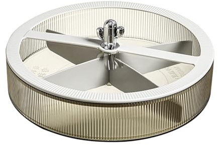 ZoeQide Snackbox mit 4 Fächern drehbare Servierplatte mit Deckel 26 cm | Transparenter Deckel schützt Snacks vor Staub,drehbares Design ermöglicht schnellen Zugriff,ideal für Küche,Tisch und Feiern