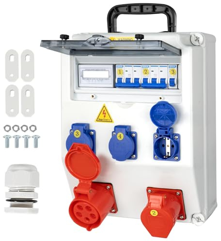 CHENGPI Coffret Electrique IP65 avec Prises schuko et prises CEE,Prise Exterieure Etanche Coffret de Chantier,Distributeur de Courant Électrique avec Disjoncteur pour Usage Extérieur et Intérieur