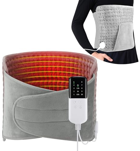 KingSom Ceinture Chauffante Lombaire avec Poche de Chauffe Main, Coussin Chauffant Électrique 125 x 30 cm, 10 Niveaux de Température et 4 Timers, Ceinture Chauffante pour le Dos, le Ventre, la Taille