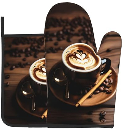 Delizioso set di guanti da forno e presina con stampa a forma di cuore, un must per cucina, forno a microonde e grill