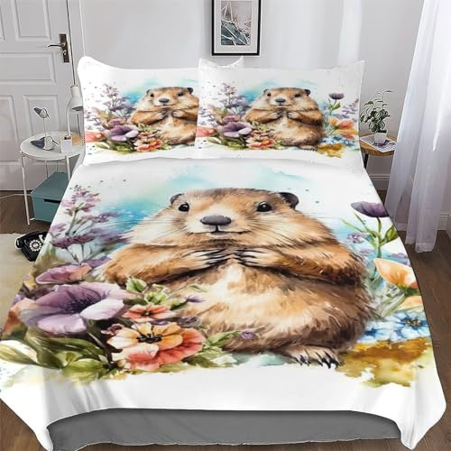 LLLBBB Beaver Bedding Set 3D Print Duvet Cover for Teens Boys And Girls Quilt Cover Soft Microfiber Comforter Cover 2 Piece Single(135x200cm)