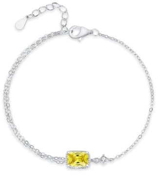 Epinki Echtes 14K 585 Weißgold Armbänder Damen, Zierlich Armreifen mit Citrin Gelb Rechteckschliff, Armreif Diamant Au585 Gold, 20+3CM