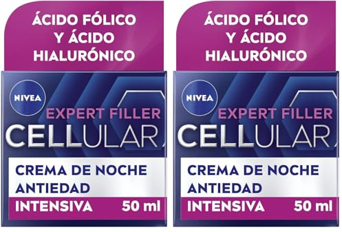 NIVEA Cellular Expert Filler - Crema de Noche - Antiarrugas - Efecto Rellenador 24h - Con Ácido Hialurónico y Ácido Fólico - Crema Antiedad - Extra Firmeza - Todo Tipo de Pieles - 50 ml (Paquete de 2)