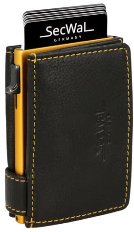 SecWal Kartenetui mit XXL Münzfach Druckknopf inkl. Geschenkbox - Made in Germany - inkl. E-Book für Damen und Herren gelber Container - RFID Schutz Geldbeutel mit Wiener Schachtel (Gelb-Schwarz)