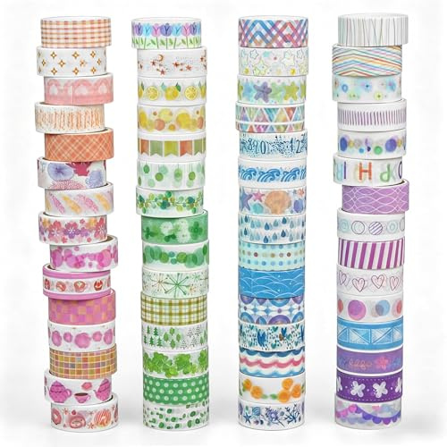 60 Rollen Washi Tape Set „Traumhafte Blüte“ – Dekoratives Masking Tape Farbige Klebebandmuster, Klebebänder für Scrapbooking Zubehör, DIY Basteln,Bullet Journal & Aesthetic Junk Journal, Geschenkverpa