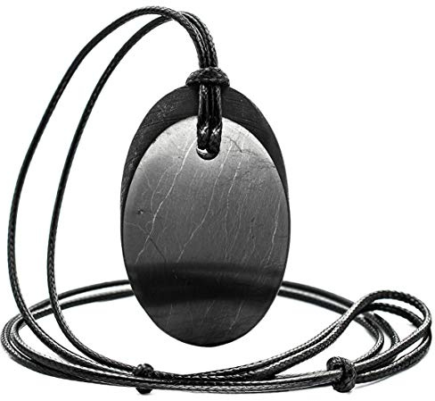 Schungit Stein massiv schwarz Persönliche Schutz Anhänger verschiedene Formen für Männer für Frauen resizable Halskette (Oval)