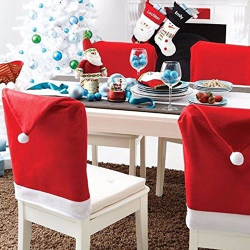 SUNTRADE 4-pack jultomtemössa matstolskydd, för jul jul middag bordsstolar dekoration (4)