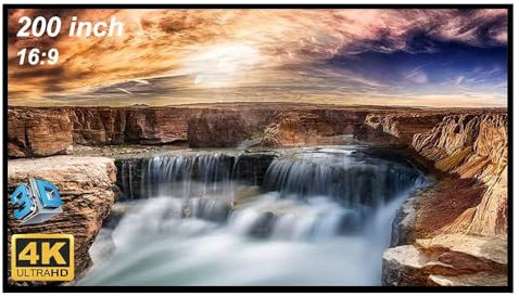 GHKJOK 200 Zoll Beamer Leinwand, Große 16:9 Hängende Projector Screen, Waschbar Faltbar 4K HD 3D für Büro Heimkino, Doppelseitige Projektion