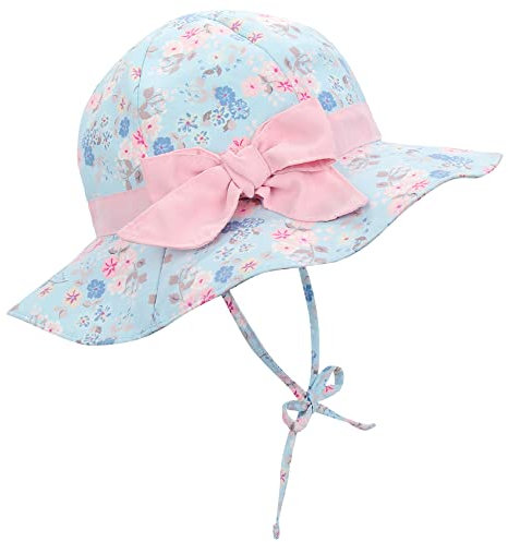 Durio Sonnenhut Baby Mädchen Jungen Kinder Sonnenschutz UPF 50 Sommer Kinderhut Fischerhut mit Breite Krempe Blaue Blumen 12-24 Monate