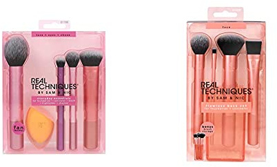 Real Techniques Everyday Essentials Makeup Brush Complete Face Set (Miracle Complexion Sponge, Expert Face, Blush, Setting and Deluxe Crease Brushes) & Flawless Base Set