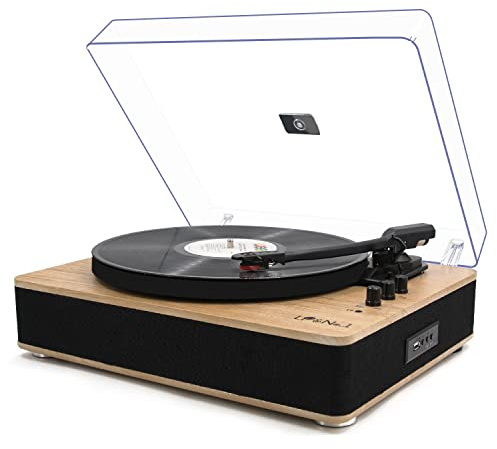 Vinyl Record Player 3-Speed Belt-Drive Turntable with Stereo Speakers and USB Play&Recording (Light Wood)