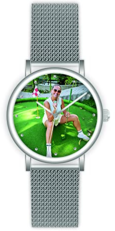 memories Uhr mit Foto personalisiertes Geschenk 40mm Meshband Silber 3BAR Wasserdicht