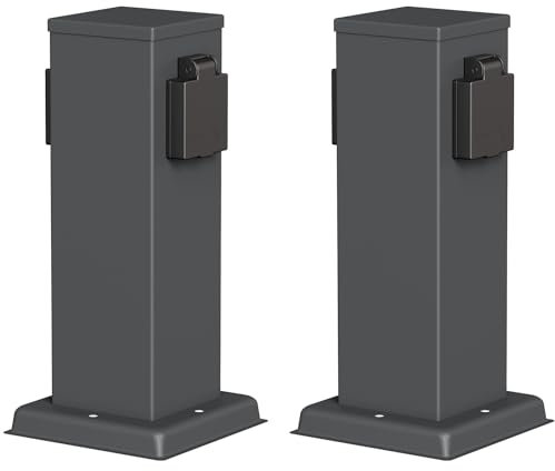 ledscom.de 2 Tomas de jardín Columna Polly para Exterior, IP44, 2 vías, Acero Inoxidable, Antracita, Angular, 27 cm