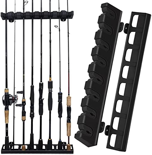 THKFISH Porta Canne da Pesca da Muro Portacanne Parete Supporti per Canne da Pesca Verticali per Garage, Negozi di Barche 8 Combo per Canne da Pesca, 1 paio B-nero