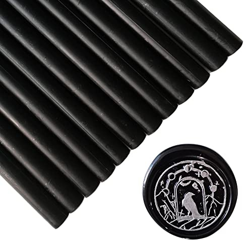 12 Stück Klebepistolen Siegel Wachs Sticks für Wachssiegelstempel, PORXFLY Siegelwachsstäbe, ideal für Karten, Umschläge, Geschenkverpackungen, Hochzeitseinladungen (Schwarz)