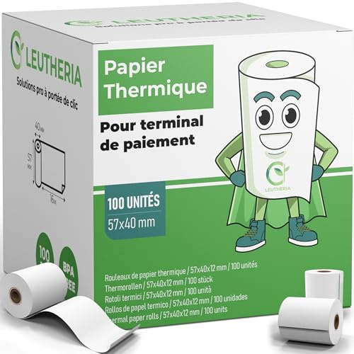 100 Rouleaux tpe - Bobine de papier thermique pour carte bleue - 57x40x12mm LONGUEUR XL 15M - Bobines thermiques pour ticket de caisse/reçu carte bancaire/rouleau cb/imprimante - sans BPA
