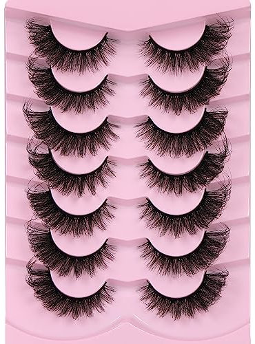 False Eyelashes Cat Eye Lashes Fluffy Wispy Natural Eyelashes 20MM False Lashes Pack 8D Dramatic Volume Faux Mink Lash Strips 7 Pairs