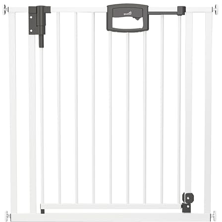 Geuther Türschutzgitter Easylock Plus | Treppenschutzgitter ohne Bohren Breite 76-84 cm | Türgitter Baby Holz-Metall | Kinderschutzgitter beidseitig öffnend | Kindersicherung Tür | Weiß