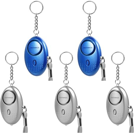 AMATHINGS 5er Set Taschenalarm Schlüsselanhänger Alarm mit LED-Licht – Panikalarm Schlüsselanhänger zur Selbstverteidigung – Alarmgeräte für die Handtasche geeignet für Jede Altersgruppe