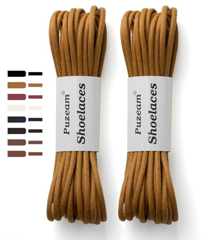 Puzeam 2 Pairs 3 mm Waxed Round Shoe Laces, Thin Oxford Shoelaces for Men | Shoelaces for Formal Dress Shoes,Wax Laces for Leather Shoes and Boots