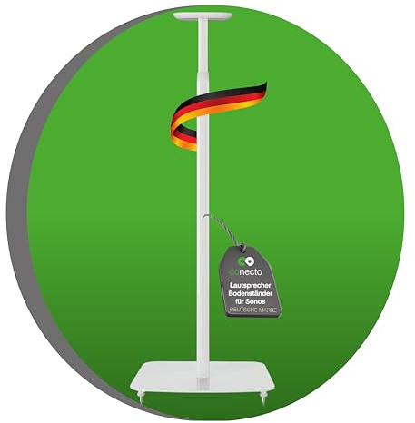 conecto höhenverstellbarer Lautsprecherständer für SONOS ONE® und SONOS ONE SL®, Wandabstand 25cm, Traglast 3kg, weiß | Lautsprecher Standfuß höhenverstellbar für Sonos One, One SL, Play:1, Kabelmanagement, stabile Montage, einfache Installation