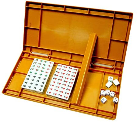 ZEONIK Mahjong Chinesisches Mahjong-Set, Klassische Fliesenspiele, Reise-Mini-Mahjong-Set mit klappbarem Mahjong-Tisch für Reisen, Familie, Freizeit, Unterhaltung Mahjong Spiel