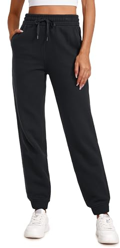 CRZ YOGA Damen Fleece Lined Jogginghose Sport Workout Sporthose Winter Warme Sweathose Sweatpants mit Taschen Schwarz 42