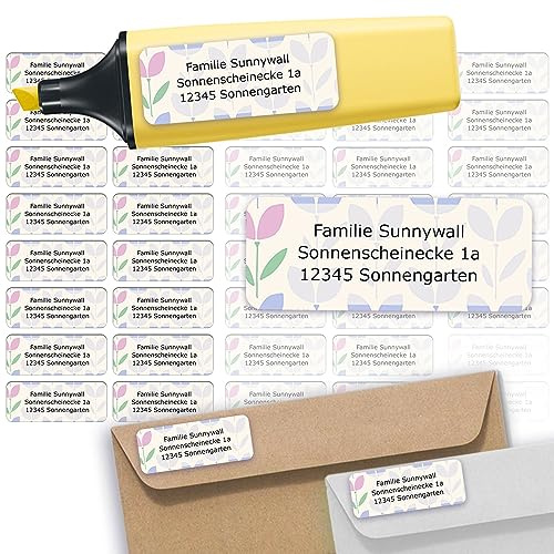 Adressaufkleber Pattern Tulipan Absenderetiketten personalisiert 110 Stück | Etiketten mit Wunschadresse Namensaufkleber Schule Adresslabel Ordner Büro Alltag klar bedruckt selbstklebend