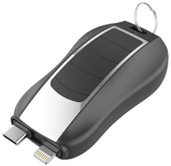 Miniladdare nyckelring nödsituation 2 i 1 kompatibel med iPhone och Samsung (Mini Power Bank) (vit) (svart)