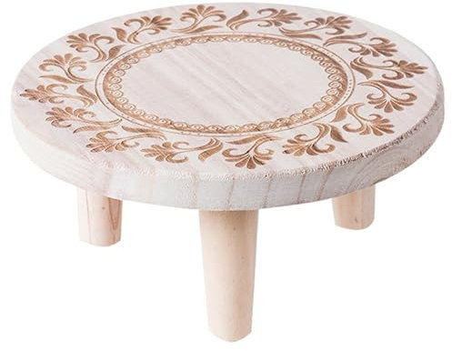 Rison en bois, tabouret de plante, 8,7x3,9 Rouser Round Plant Riser Pattern Flower Wood Plant, petit tabouret en bois décoratif pour le jardin de patio à domicile de bureau M, colonne montante