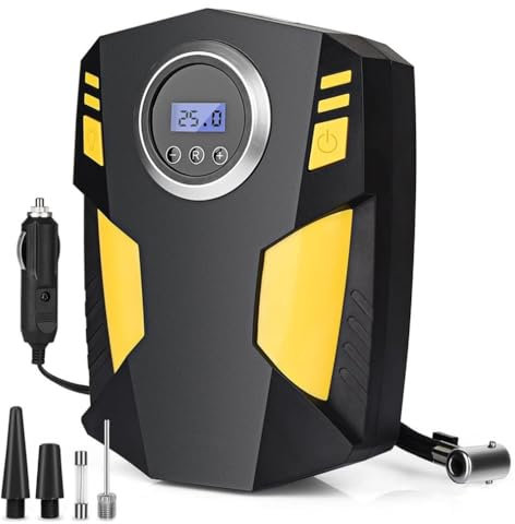 Digital Tyre Inflator,Tyre Inflator Portable Air Compressor Car Tyre Pump with 3 Nozzle Adaptors And Digital Led Light,12V Rapid Tyre Inflator Air Compressor for Car Tires and Other Inflatables